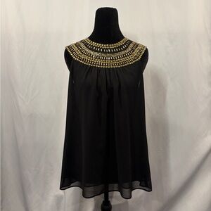 THEME Gold Studded/Sequin Collar Sheer Chiffon Sleeveless Top